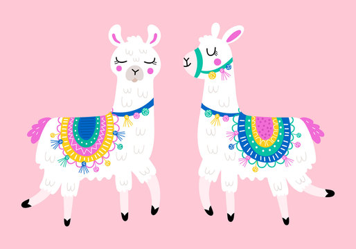 Cute llama set for design. Childish print for t-shirt, apparel, cards and nursery decoration