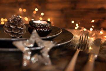 Festive table setting for a christmas dinner