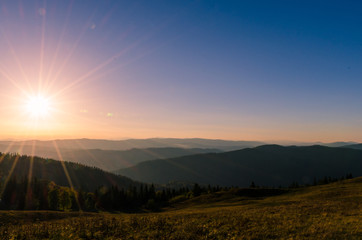 Sunset in the Carpathian Mountains in the autumn season