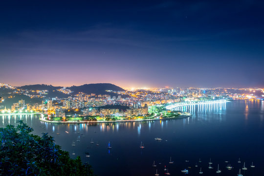 Aerial view of Guanabara Bay and Flamengo at night - Rio de Janeiro, Brazil