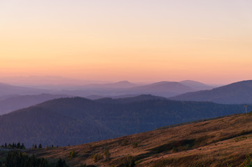 Sunset in the Carpathian Mountains in the autumn season