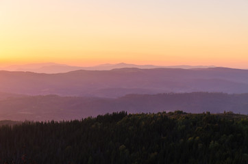 Sunset in the Carpathian Mountains in the autumn season