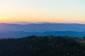 Sunset in the Carpathian Mountains in the autumn season