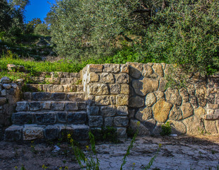 stones stairs and wall