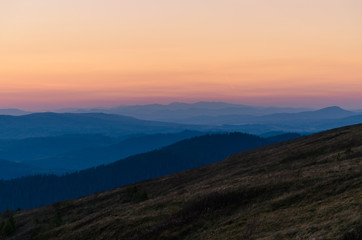 Fototapeta premium Sunset in the Carpathian Mountains in the autumn season
