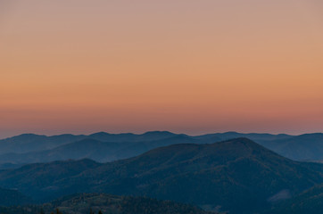 Sunset in the Carpathian Mountains in the autumn season