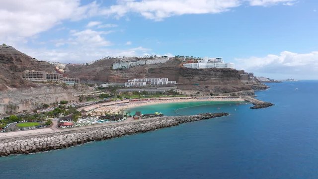 Beautiful Amadores beach at Gran Canaria from the Air