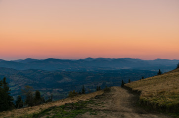 Fototapeta premium Sunset in the Carpathian Mountains in the autumn season