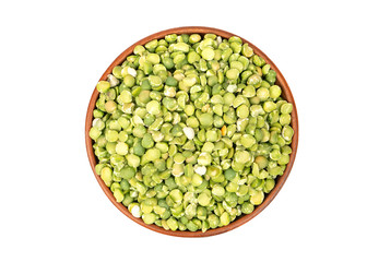 Dry green peas in bowl