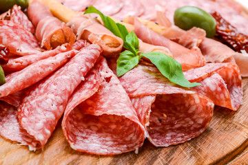 Meat plate with salami sausage, chorizo, parma