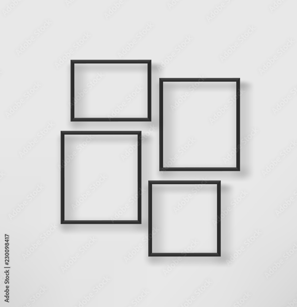 Poster Empty black frames on a white wall. Vector template