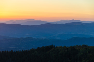 Sunset in the Carpathian Mountains in the autumn season