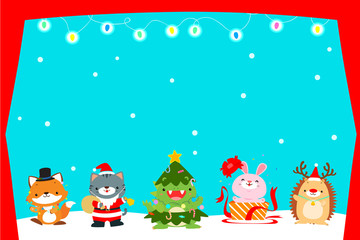Obraz na płótnie Canvas Cute animal Christmas character background vector.