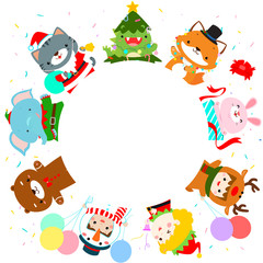 Cute kids and animal in Christmas costumes background vector.