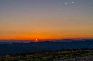 Sunset in the Carpathian Mountains in the autumn season
