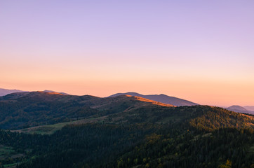 Obraz na płótnie Canvas Sunset in the Carpathian Mountains in the autumn season