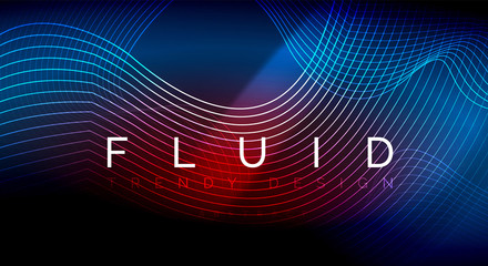 Obraz premium Neon glowing fluid wave lines, magic energy space light concept, abstract background wallpaper design, ripple texture illustration