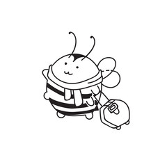 Cute little Bumblebee ink hand drawn sketch vector illustration. Happy fat bumblebee traveler. Bee icon. Print art sketch bees. Bee sign isolated on white backgro