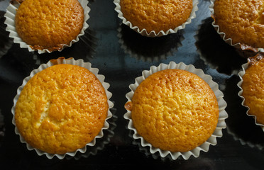 Homemade muffins freshly pulled and cooked in the oven