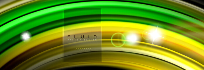 Background abstract design, flowing mixing liquid color waves on black