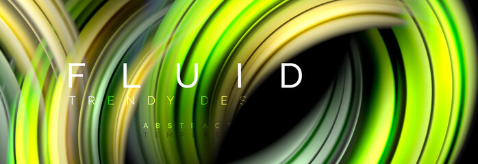 Background abstract design, flowing mixing liquid color waves on black