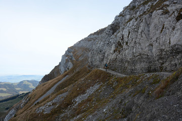 cable car in swiss alps at säntis alpstein scenic landscape hiking trail