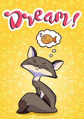 Vector illustration of a cat dreaming of a fish