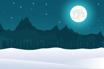 Obraz premium Christmas landscape background of full moon and mountains