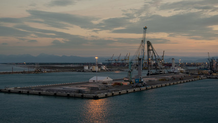 Harbor with Freight Cranes