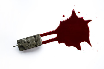 Blood stain and tank. Bloody war.