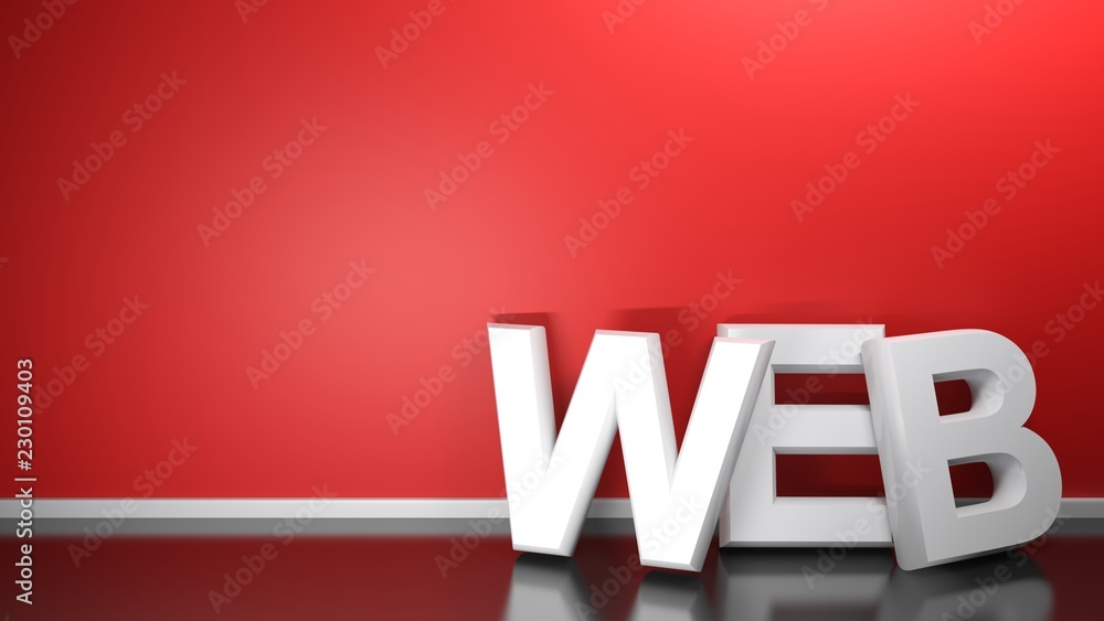 Poster web white 3d write at red wall - 3d rendering