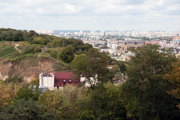 Fototapeta na wymiar Сity of Kiev, Ukraine. General view of the big city, capital, metropolis from the top