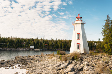 Lighthouse overlooking Big Tub Harbour, Tobermory