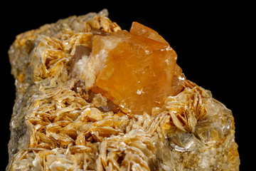 Macro Mineral Stone Sheelit on a black background