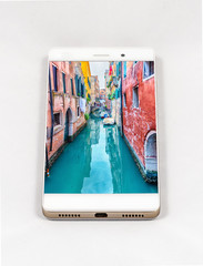 Modern smartphone displaying full screen picture of Venice, Italy