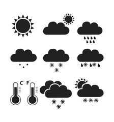 Weather forecast icons black web app collection flat vector illustration