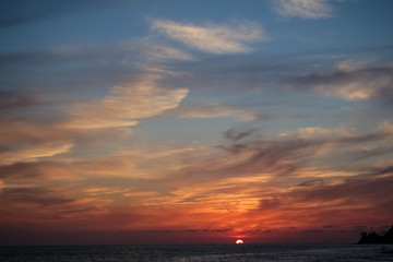fabulous red, burgundy sky.  Sunset on the sea.