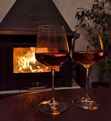 wine and fireplace