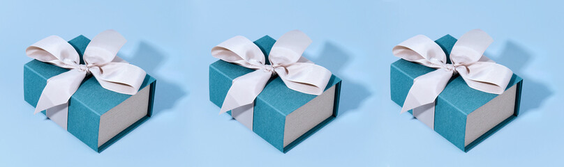 Pattern made of blue gift boxes.