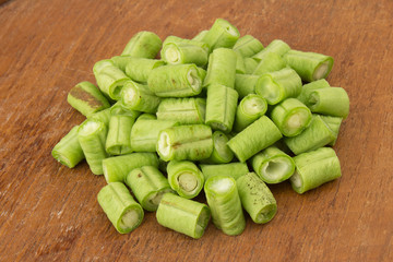 Long bean slice on wood