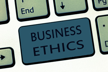 Word writing text Business Ethics. Business concept for Moral principles that guide the way a business behaves.