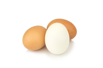 egg white and brown. egg duck and chicken isolated on white background