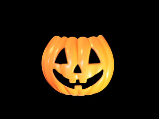 Closeup Shot of Jack O' Lantern (Carved Orange Pumpkin), The Symbol of Halloween Holiday.  Isolated or Die Cut on Black Background with Clipping Path or Selection Path and Copy Space for Text.