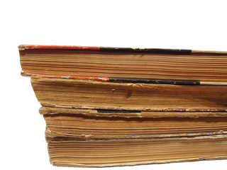 stack of old books isolated on white background