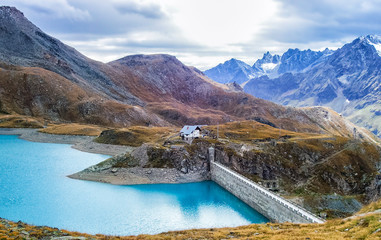 Obraz na płótnie Canvas Goillet Dam at Cervinia Mountain, Plateau Rosa, Aosta Valley, Italy