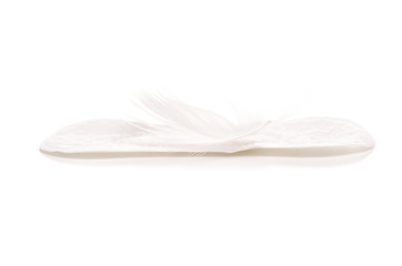 Sanitary pads menstruation white feather on a white background isolation
