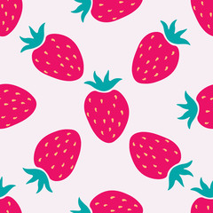 Seamless pattern with cartoon red strawberry. Fruit background.