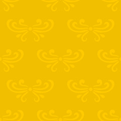 Colorful yellow abstract damask seamless pattern of curls in retro style. Floral vintage background. Art nouveau style design. Vector illustration.