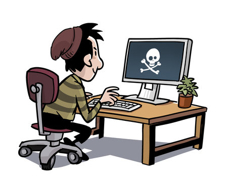 Pirata o hacker informático con un ordenador