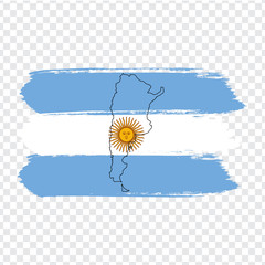 Flag  Argentina from brush strokes and Blank map Argentina. High quality map of Argentina and flag on transparent background. Stock vector. Vector illustration EPS10.